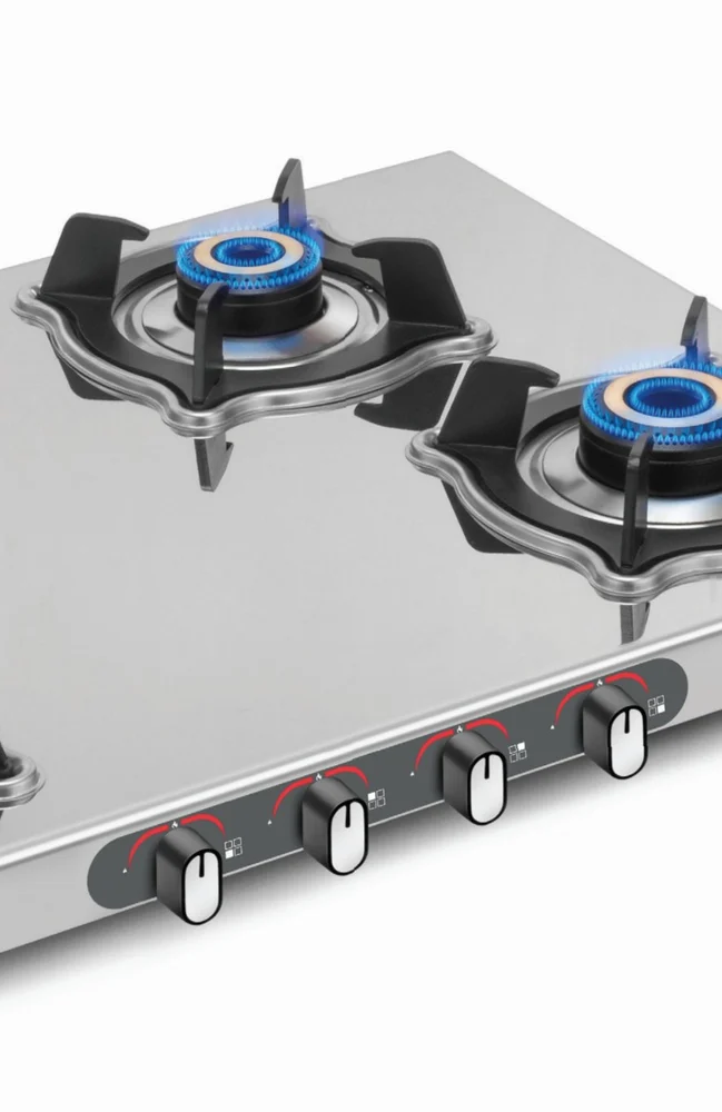 Sujata Cooktop Sterno, 4 Burner Manual Stainless Steel Glossy SS Body Gas Stove (Silver) - Detail View